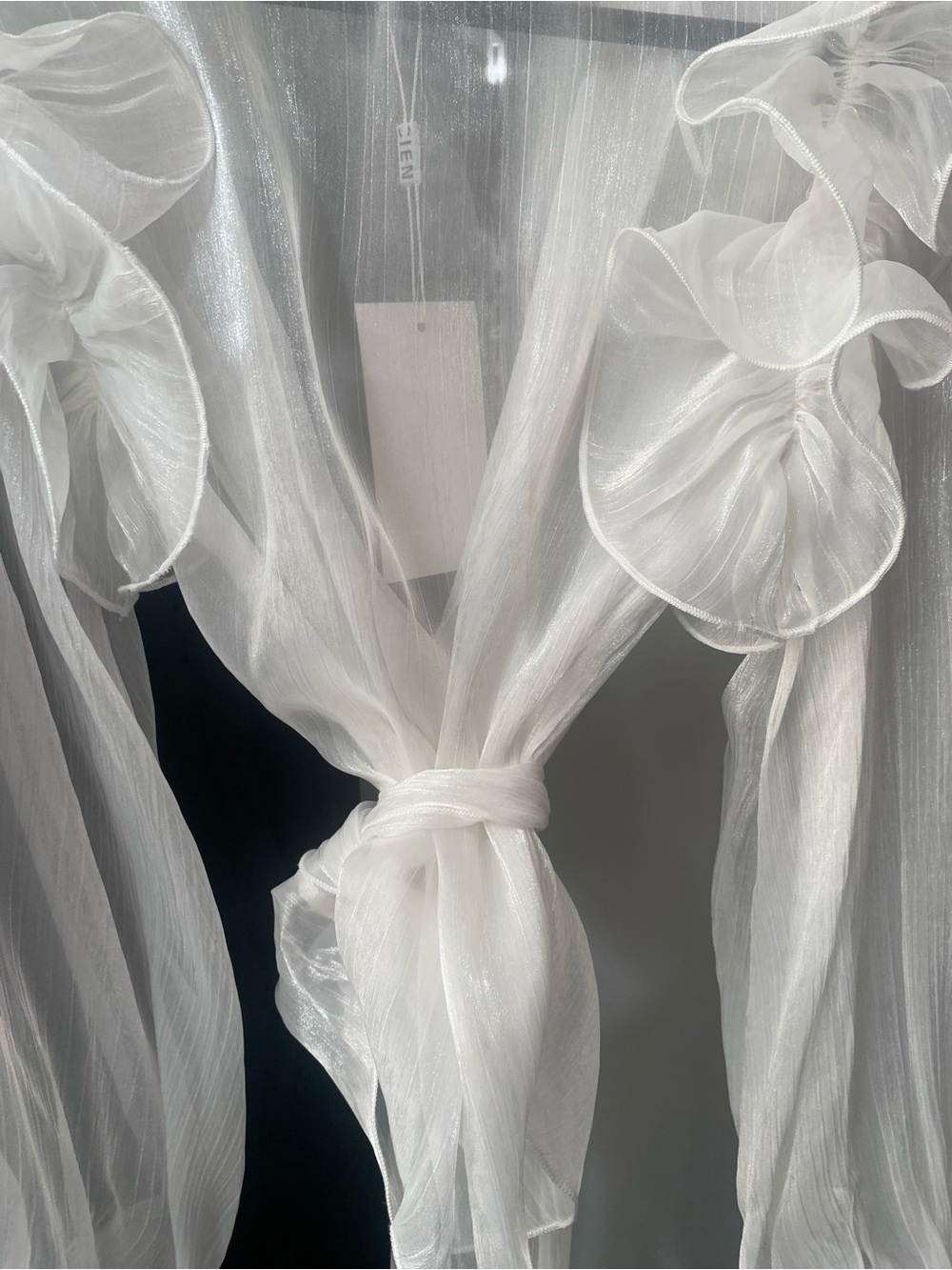 Sheer White Organza Curtain Panel with Floral Tie-Backs